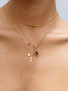 FOREVER QUEEN 3 piezas Collares de corazón e inicial S925 de plata de ley con baño de oro de 18K. Colgante personalizado, lindo, moderno y delicado con inicial de la A a la Z. Collar choker. Joyería dorada para mujeres y adolescentes. Regalo personalizado
