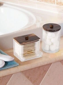 3 Packs Qtip Holder Bathroom Dispenser Storage Swabs, Makeup Pads, Dental Floss Picks - Clear Jar With Brown Wood Lid,For Holiday Beach, Bathroom Collection, Bedroom Collection, Large Capacity