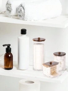 3 Packs Qtip Holder Bathroom Dispenser Storage Swabs, Makeup Pads, Dental Floss Picks - Clear Jar With Brown Wood Lid,For Holiday Beach, Bathroom Collection, Bedroom Collection, Large Capacity