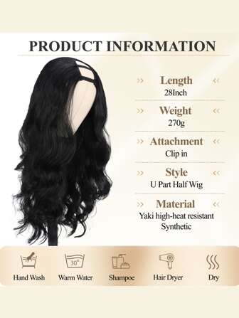 U Part Yaki Pruik Body Wave Synthetische Pruiken Voor Vrouwen Zwart Haar V Part Pruiken Upgrade Lijmloos Vol Hoofd Clip-In Half Pruiken Voor Zwarte Vrouwen V-vormige Pruiken Geen Uitlaten Dunne Deel Pruik
