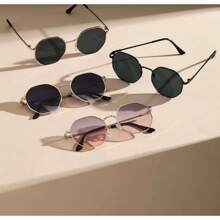 conjuntos 4 piezas gafas de sol con marco metalico, estilo Y2K cool, diseño geometrico para mujeres y hombres, adecuadas para vacaciones playa y uso diario. con proteccion UV400 - Multicolor - Ver 5