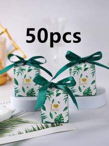 10/50pcs Saudi National Day Candy Gift Box, "I Love Saudi" Green Coconut Tree Chocolate Candy Box With Ribbons - Green - View 9