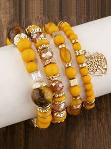 Conjunto de 4 Pulseiras Elásticas de Contas Acrílicas Coloridas Estilo Vintage e Elegante para Mulheres, Adequadas para Festivais, Aniversários, Encontros, Danças, Festas, Casamentos, Feriados, Compras, Deslocamentos Diários.