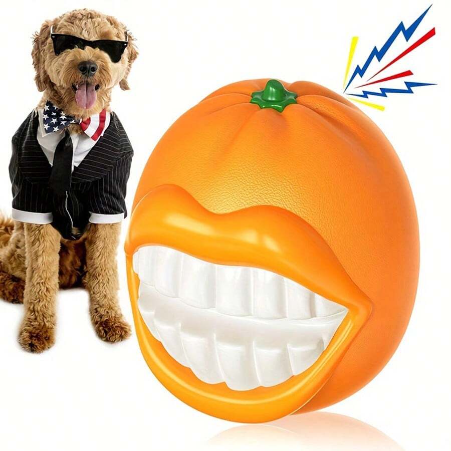 Halloween Pumpkin Shaped Squeaky Dog Toy, Suitable For Medium & Large Dogs, Thick &  Rubber, Interactive, Promotes Dental Health, Floatable Design For Water Fun, Chew Toy - Orange - View 1
