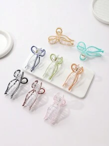 1pc Women's 11cm Elegant Ribbon Bow Plastic Drip Hair Claw Clip, Daily Wear Valentine's Day Valentines Hair Clips Hair Jaw Clip Hair Clamps Hair Clutch Hair Catcher Clip