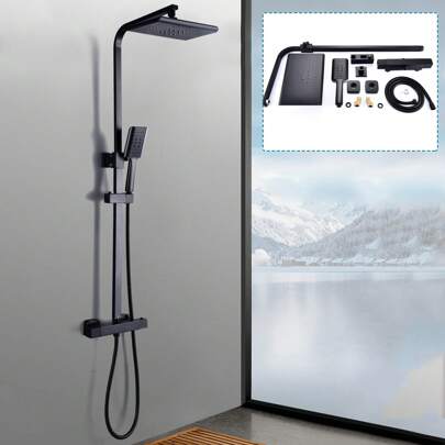 Shower Set With Thermostat Mixer Shower System Black Shower Fitting Rain Shower Shower Column Set Shower Rod