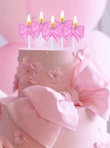 5pcs Red & Pink Bow Birthday Party Cake Decoration Candles, Baking & Dessert Party Supplies - Pink - View 1