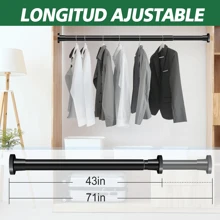 Tubo para Cortina de Baño,Barra de Cortina de Baño,para Cortina de 110 a 200cm,Cortinero para Baño Ajustable y Retráctil,Cortinero Baño Sin Perforaciones para Balcones, Armarios y Baños - Negro - Ver 2