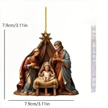 1pc 2D Flat Pattern Nativity Pattern Car Hanging Decoration, Classical Style Acrylic Festival Decoration, Atmosphere Decoration, Home Decoration, Christian Decoration
