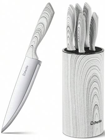 D.Perlla Kitchen Knife Set With Detachable Round Upright Knife Cylinder, Knives Set With Lightweight And Non-Slip Handles Design, Modern & Stylish, For Easy Cleaning And Drying