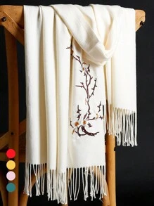 1 Khăn Choàng Nữ Thêu Hoa Mận, Khăn Choàng Giả Cashmere Dày Cho Phòng AC Mùa Hè, Khăn Ấm Áp Mùa Đông Cho Nhiều Mục Đích - Nhiều màu - Xem 1