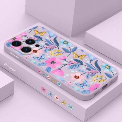 Liquid Silicone Floral Pattern Phone Case, Compatible With Samsung Galaxy, Compatible With Redmi, Compatible With Poco, Soft Shockproof, Waterproof, Anti-Scratch Protective Cover,International Version, Not The Domestic Version