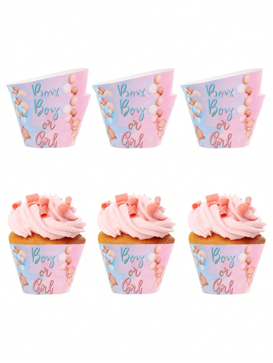 6pcs Gender Reveal Cake Border, Gender Prediction Cake Rim DIY Cake Decoration Around The Edge Insert Party Decor Birthday Party Supplies - Multicolor - View 1