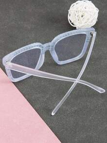 1pc Colorful Patchwork Square Frame Non-Prescription Glasses, Classic Daily Fashion Eyewear - White Tortoise Shell Frame - View 3