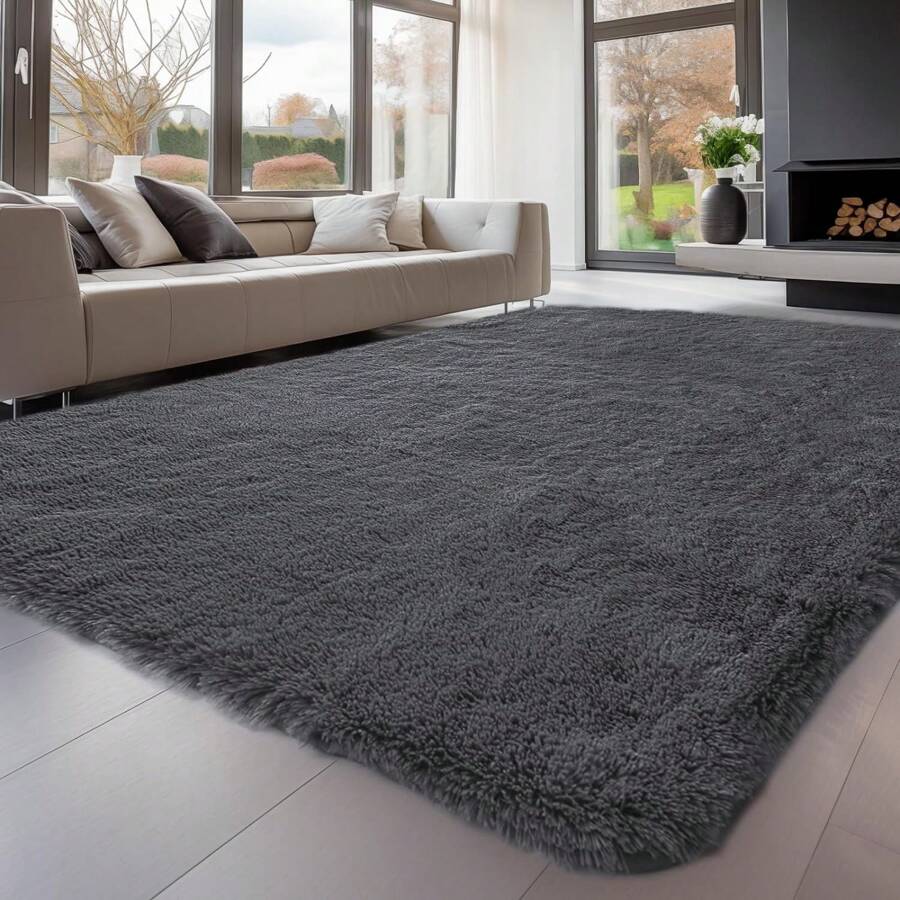 1 Piece Fluffy Shaggy Living Room Rug,Tie-Dye Ultra Soft Bedroom Floor Carpet, Non-Slip Indoor Mat, Home Decor For Kids Room - 灰色 - 查看 1