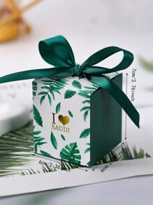 10/50pcs Saudi National Day Candy Gift Box, "I Love Saudi" Green Coconut Tree Chocolate Candy Box With Ribbons - Green - View 2
