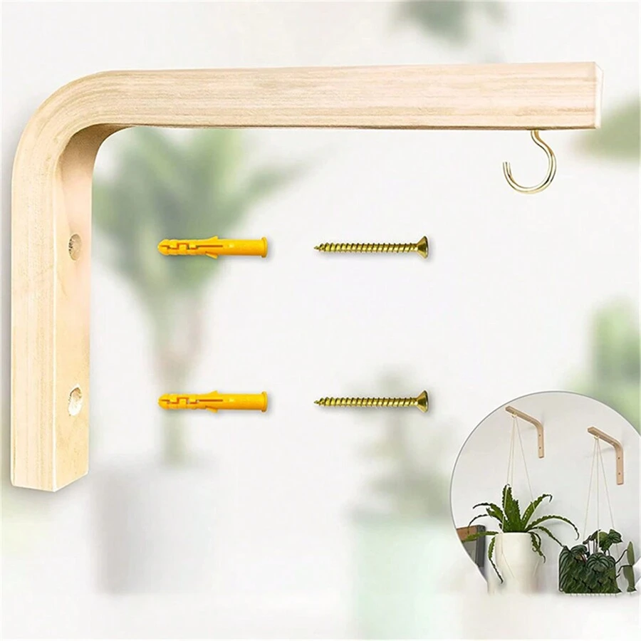 1 Peça gancho para planta suspenso de madeira, gancho decorativo para parede, suporte para planta em prateleira para suprimentos de jardim internos ou externos (Gancho Dourado) - Cor madeira - Visão 1