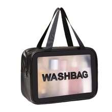 1Pc Small/Medium/Large Semi Transparent PVC Wash Bag, Multifunctional Travel Makeup Bag, Nylon Portable Wash Bag, Transparent Wash Bag, Bathing And Swimming Storage Bag Toiletry Bags Summer Travel Essentials For Beach Vacation Holiday School Supplies Dorm Essentials Back To School - Black - View 6