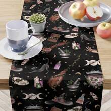 1pc Halloween & Day Of The Dead Table Runner, Linen, 13x72 Inches, Suitable For Farmhouse, Indoor, Kitchen, Anniversary, Table Decoration, Home Goods, Party Decor,Halloween Decor,Home Decor Halloween Party - Multicolor - View 12