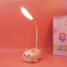 Lámpara de mesa LED linda con diseño de gato animado - Ajustable, luz nocturna recargable USB con luz blanca cálida segura para los ojos - Azul - Ver 8