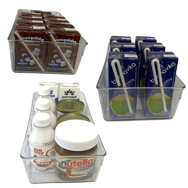 kit 3 Organizador de Geladeira Modular Acrílico Transparente Cozinha Gaveta Guarda Latas