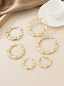 3 paires Boucles d'oreilles jointes en bambou rondes, modernes, simples et à motifs pour femmes