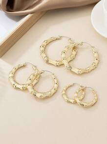 3 paires Boucles d'oreilles jointes en bambou rondes, modernes, simples et à motifs pour femmes