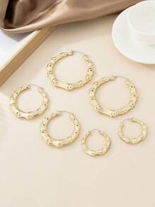 3 paires Boucles d'oreilles jointes en bambou rondes, modernes, simples et à motifs pour femmes