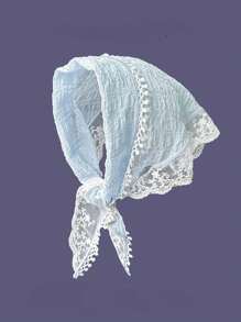 1pc White French Style Lace Triangle Headscarf, Sweet Girl Vibe & Vintage Silk Scarf, Perfect For Summer Vacation & Photoshoot Decoration Bandana,Hair Band,Head Band Ideal For Dressing Up Your Look Valentine's Day Valentines - Multicolor - View 15