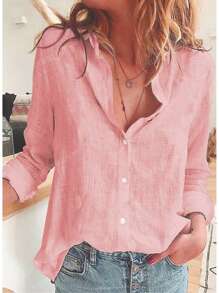 Blusa con Manga Larga para Mujer de Lino de Algodón, Camisa Casual para Mujer con Cuello Solapa y Manga Largas, camisas hawaianas mujer, guayaberas mujer, camisa manga largas mujer, camisa lino mujer, camisa de lino, camisa casual mujer, camisas hawaianas, camisa sin cuello