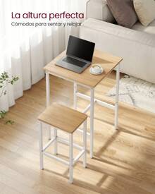 VASAGLE Mesa de Bar con Taburetes, Mesa Comedor con 2 Sillas, Mesa Cocina Pequeña, Taburetes de Barra, para Comedor, Cocina, Roble Dorado y Blanco Nube