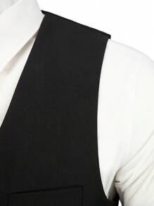Conjunto de chaleco y pantalón negro para hombre, incluye corbata con rayas negras - Negro - Ver 4
