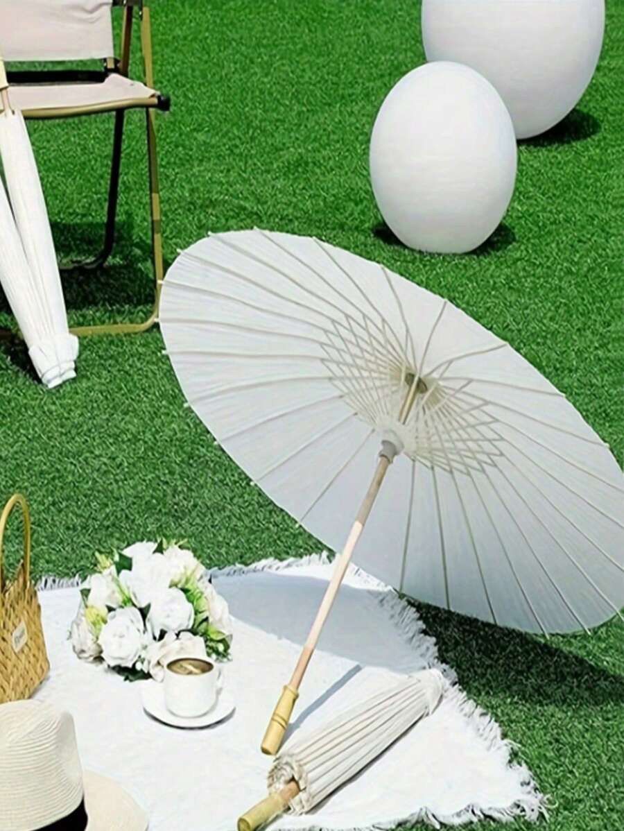 1pc Wholesale Blank Paintable Oil Paper Umbrella For DIY Hand-Painting, White Color Halloween - White - View 1
