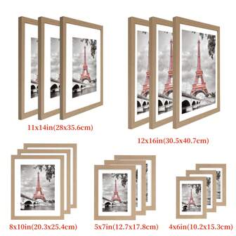 3Pcs Wooden Photo Frame Set | Sizes: 12x16in, 11x14in, 8x10in, 5x7in, 4x6in | Black, White & Wood Tones Included | Comes With White Mat Boards Picture Frame | Versatile For Portrait/Landscape Display & Wall Mounting | Ideal For Home Decor, Family Photo Collages & Gallery Wall Styling