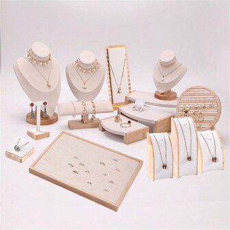 1pc Fashion Wood Jewelry Display Rack Pendant Necklace Bracelet Earrings Ring Storage Stand Holder Counter Jewellery Showcase Organizer