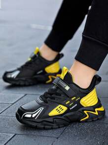 Chicos Zapatillas deportivas con estampado de letra cierre de gancho y bucle con tira para exterior - Amarillo - Ver 3