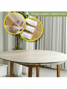 10pcs Elasticized Table Covers With Thick PE Transparent Tablecloth, Waterproof, Oil-Proof And Disposable With Bound Edges