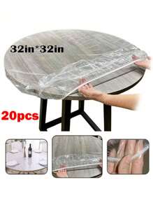 10pcs Elasticized Table Covers With Thick PE Transparent Tablecloth, Waterproof, Oil-Proof And Disposable With Bound Edges
