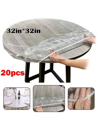 10 piezas Cubiertas de mesa elastizadas con mantel de mesa PE transparente grueso, resistente al agua, a prueba de aceite y desechable con bordes atados