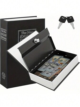 1pc Black/Blue/Red Book Shaped Money Box, Secret Storage Box, English Dictionary Book Shape Money Box With Key Lock, For Savings, Jewelry, Passport Etc, 18.5*12*5.5cm/7.28*4.72*2.16 Inches,Back To School,School Supplies
