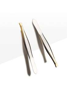 2pcs Slanted Tip Eyebrow Tweezers,Makeup,Cheap,Room Decor,Vanity,Travel,Bedroom,Makeup Accessories,Tweezers - Gold - View 2