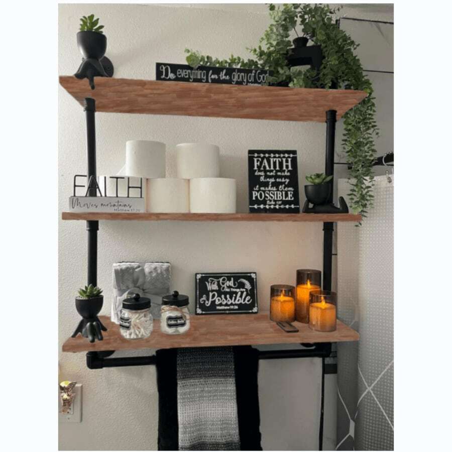 Black Floating Solid Wood Shelves, Bathroom Shelf Wall Mounted With ...