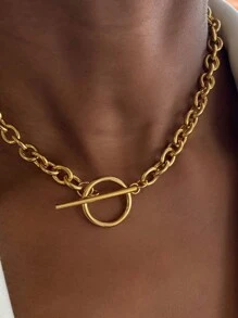 MECYLIFE 1 Máy Tính Phong Cách Punk Thép Không Gỉ OT Khóa Vòng Cổ Nữ, Hip-Hop Trang Sức Dây Chuyền Đơn Giản Vòng Cổ Đa Năng - Vàng - Xem 1