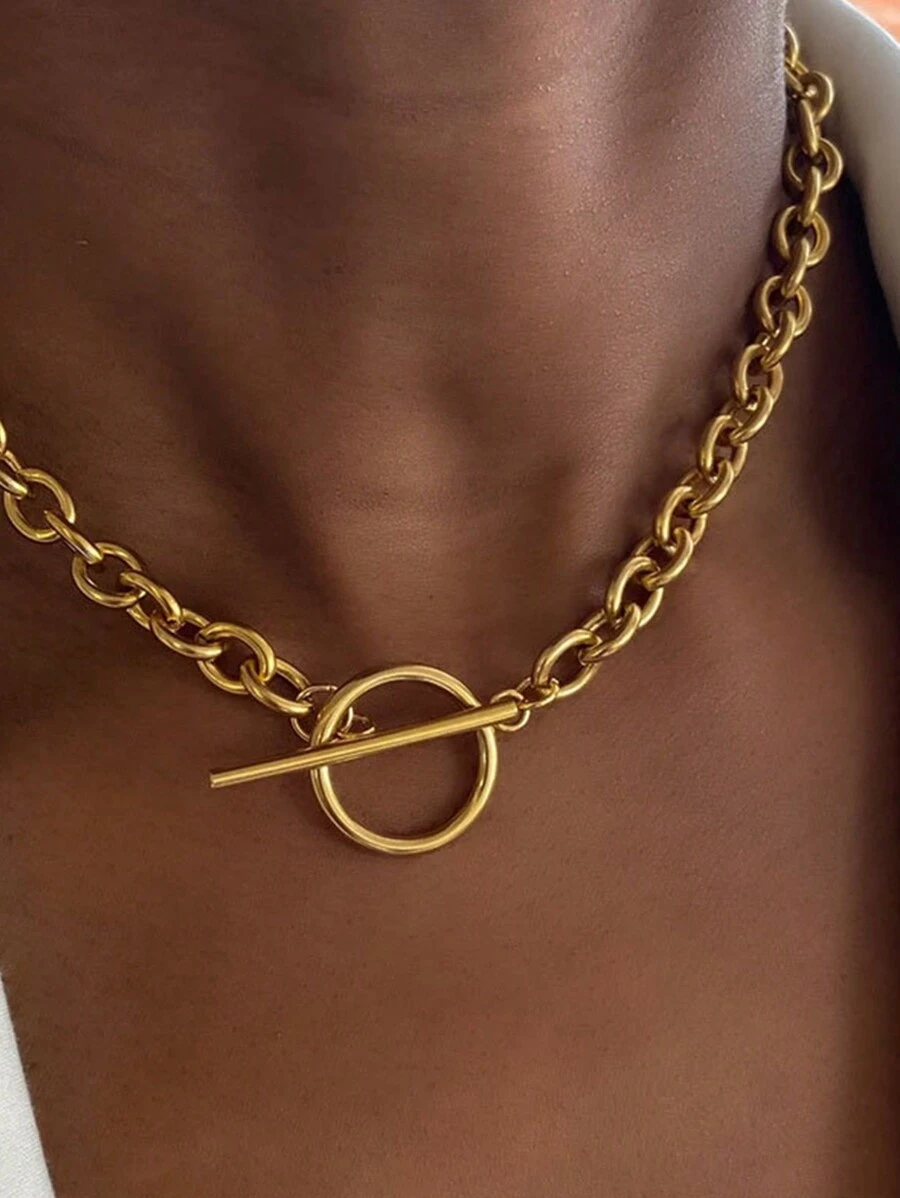 MECYLIFE 1 Máy Tính Phong Cách Punk Thép Không Gỉ OT Khóa Vòng Cổ Nữ, Hip-Hop Trang Sức Dây Chuyền Đơn Giản Vòng Cổ Đa Năng - Vàng - Xem 1