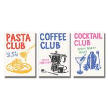 3 套厨房食物帆布海报咖啡鸡尾酒意大利面俱乐部帆布画印刷墙艺术画适用于酒店、餐厅、餐厅、家居装饰，无框架 - 杏色 - 查看 8