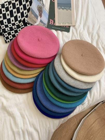 1 pezzo Basco sottile da donna di colore unito, berretto d artista vintage, dolce e versatile