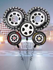 5入組賽車輪胎鋁箔氣球，18英寸方格氦氣氣球，適用於生日派對和賽車競賽裝飾 - 彩色 - 查看 4