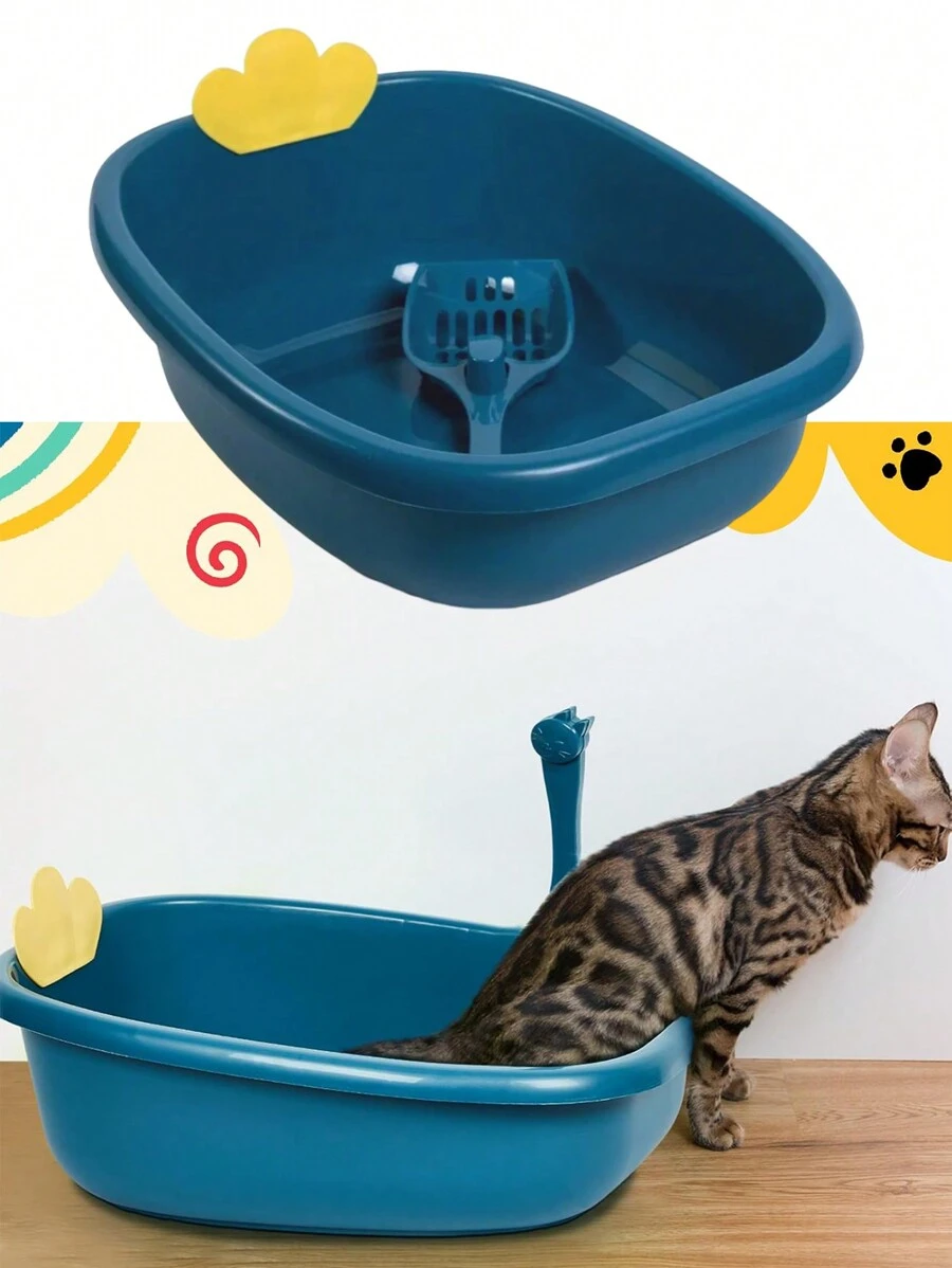 Arenero Gato Extension Anti Derrame Pala Caja Extra Grande(Caja de arena para gatos+Pala para caca de gato) - Azul - Ver 1