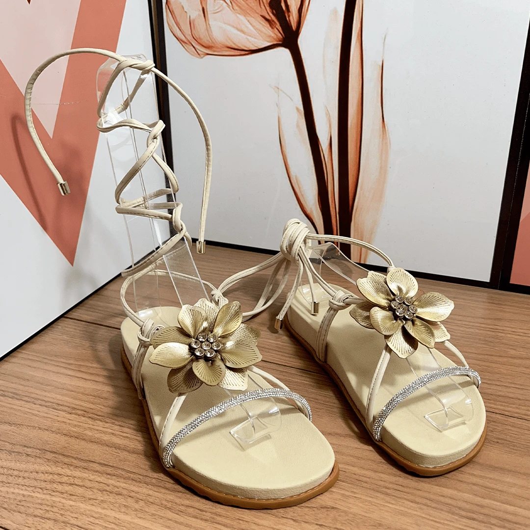 Women Flat Sandals - 米色 - 查看 1