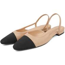 Slingbacks Heels For Women Two Tone Shoes Block Heels Casual Wedding Dress Shoes - 露跟裸色平底鞋 - 查看 3